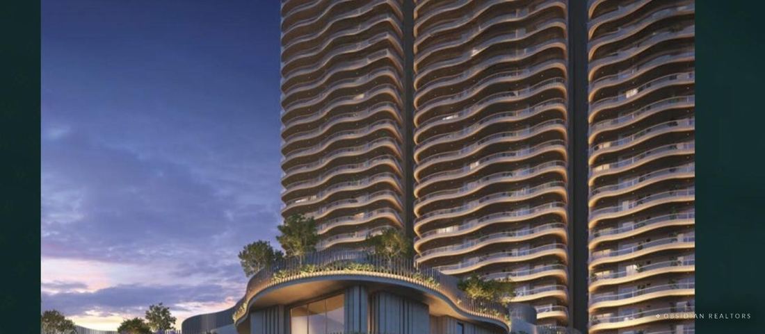 Dusk render of the curved balconies at Ekanam, Sector 107, Noida