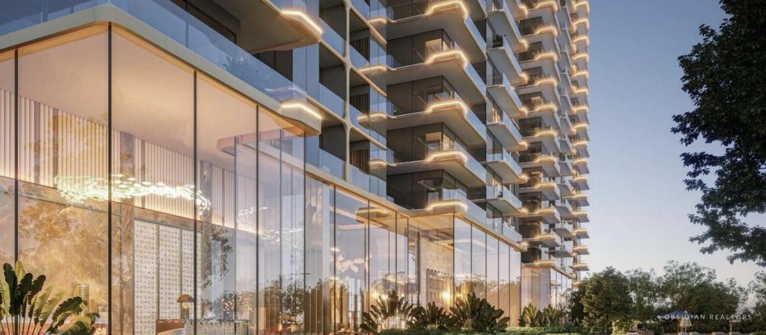 Render of the glazed lower floors of M3M Elie Saab Residences, Sector 111, Dwarka Expressway, Gurugram